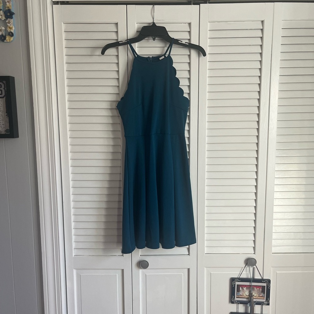 Blue Sleeveless Halter Cocktail Dress